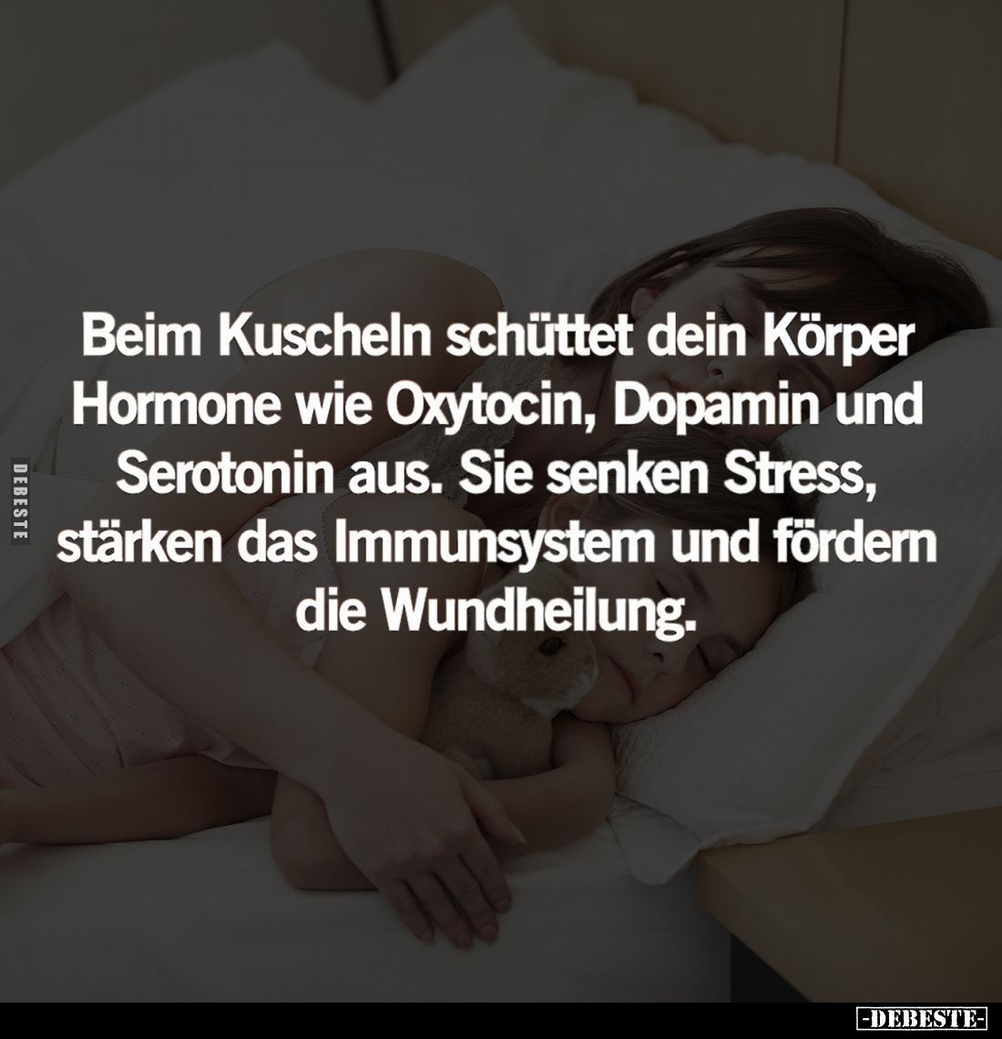 Beim Kuscheln schüttet dein Körper Hormone wie Oxytocin, Dopamin und Serotonin aus. Sie senken Stress, stärken das Immunsyste...