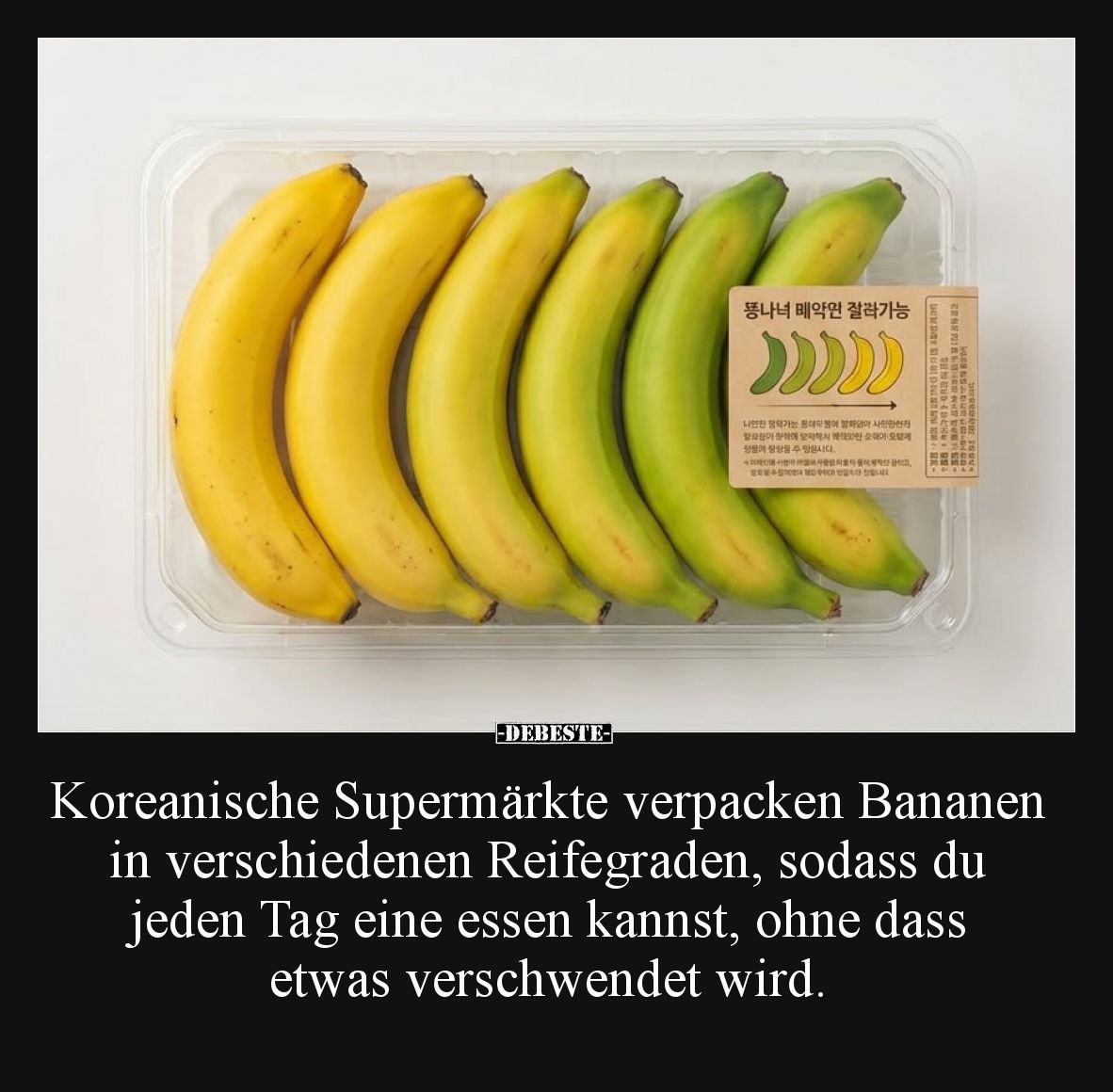 Koreanische Supermärkte verpacken Bananen in verschiedenen Reifegraden, sodass du jeden Tag eine essen kannst, ohne dass etwa...