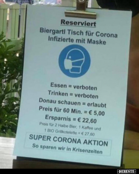 Reserviert. Biergartl Tisch für Corona Infizierte mit.. - Lustige Bilder | DEBESTE.de