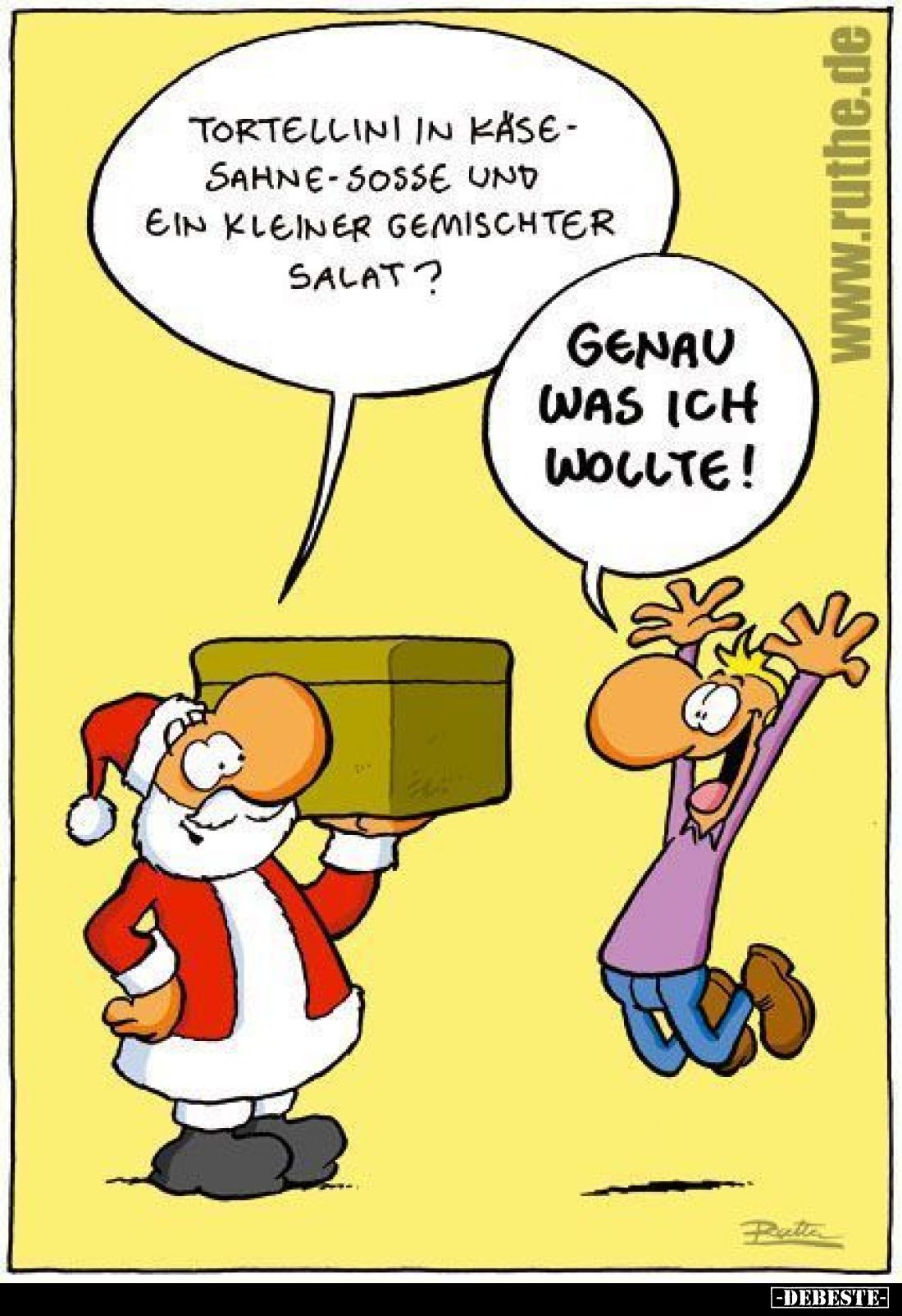 Tortellini in Käse-Sahne-Sosse und ein kleiner gemischter Salat? -
Genau was ich wollte!