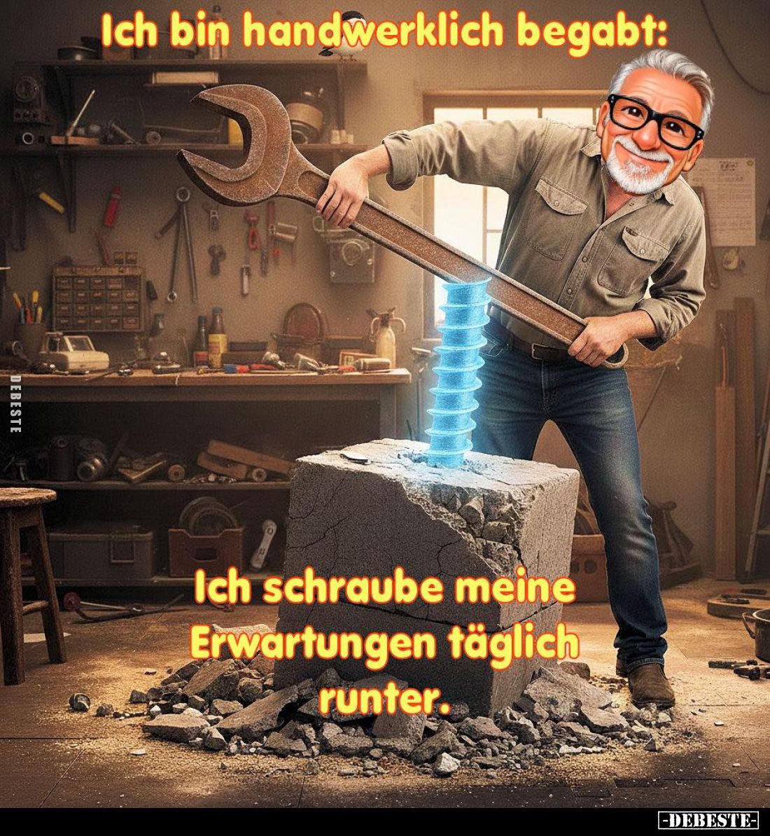 Ich bin handwerklich begabt:
Ich schraube meine Erwartungen täglich runter.