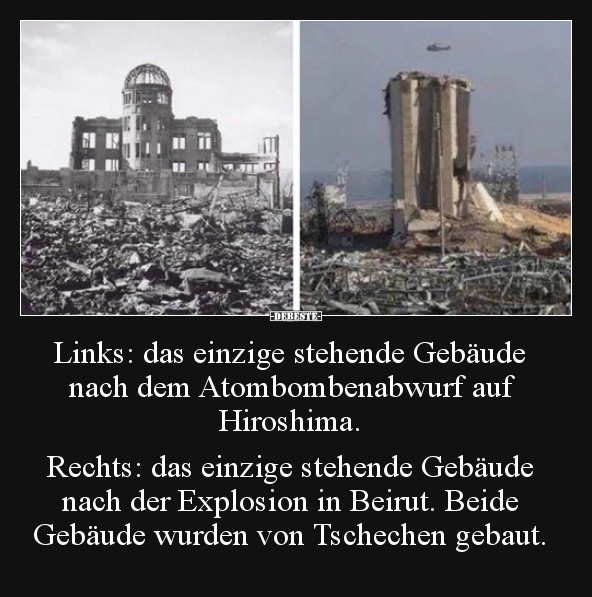 Links: das einzige stehende Gebäude nach dem..