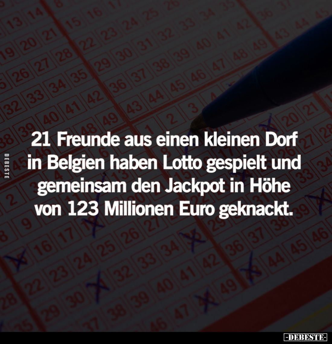 21 Freunde aus einen kleinen Dorf in Belgien haben Lotto gespielt und gemeinsam den Jackpot in Höhe 123 Millionen Euro geknac...