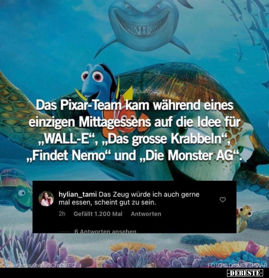 Das Pixar-Team kam während eines einzigen Mittagessens auf.. - Lustige Bilder | DEBESTE.de