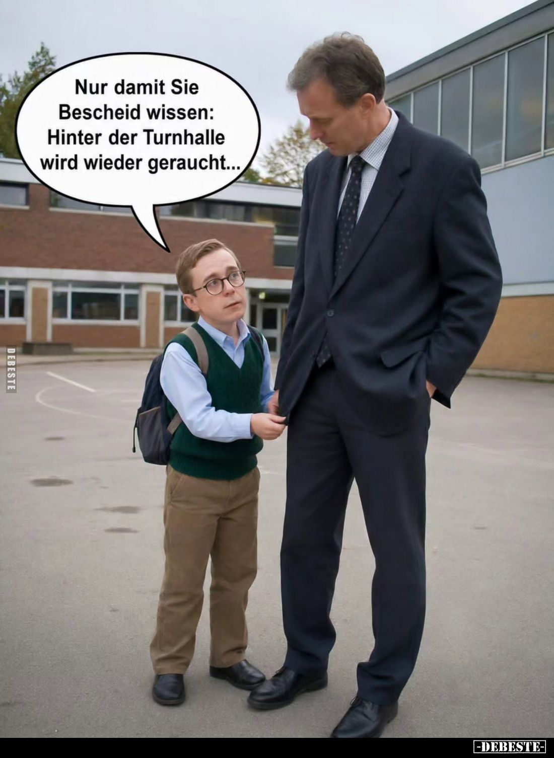 Nur damit Sie Bescheid wissen: Hinter der Turnhalle wird wieder geraucht...