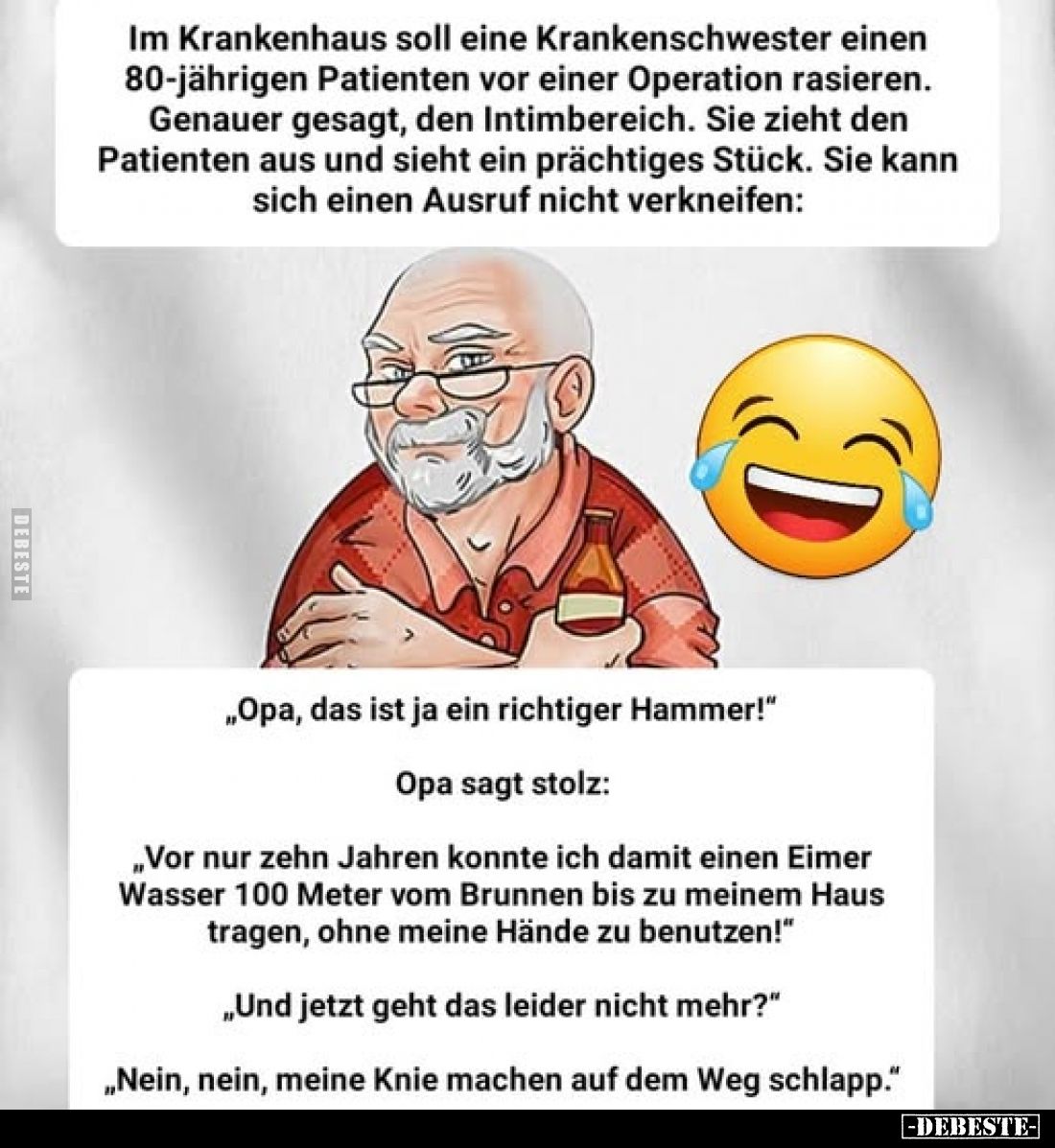 Im Krankenhaus soll eine Krankenschwester einen 80-jährigen Patienten vor einer Operation rasieren. Genauer gesagt, den Intim...