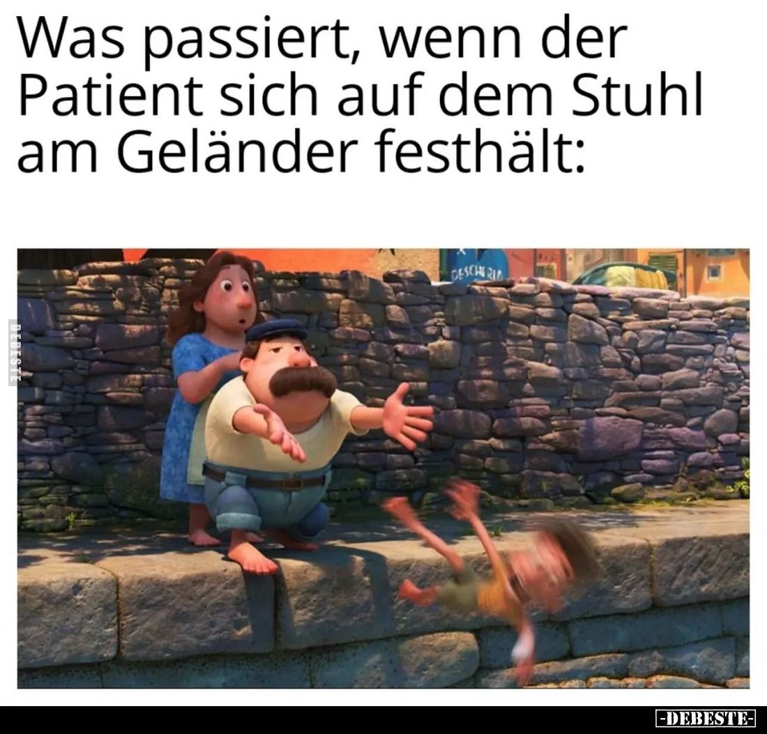 Was passiert, wenn der Patient sich auf dem Stuhl am Geländer festhält: