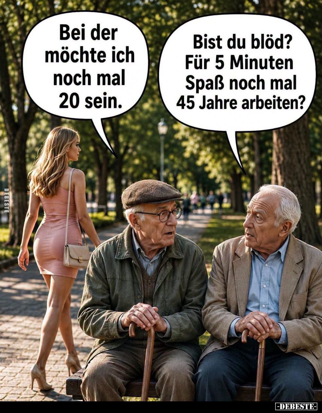 Bei der möchte ich noch mal 20 sein. -
Bist du blöd?
Für 5 Minuten Spaß noch mal 45 Jahre arbeiten?