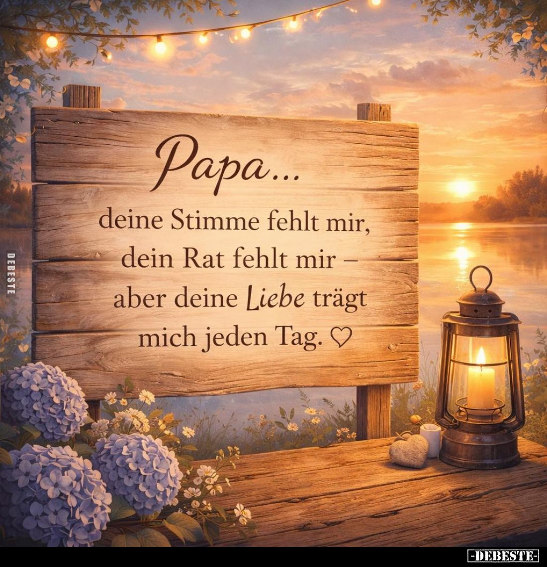 Papa...
deine Stimme fehlt mir, dein Rat fehlt mir aber deine Liebe trägt mich jeden Tag.