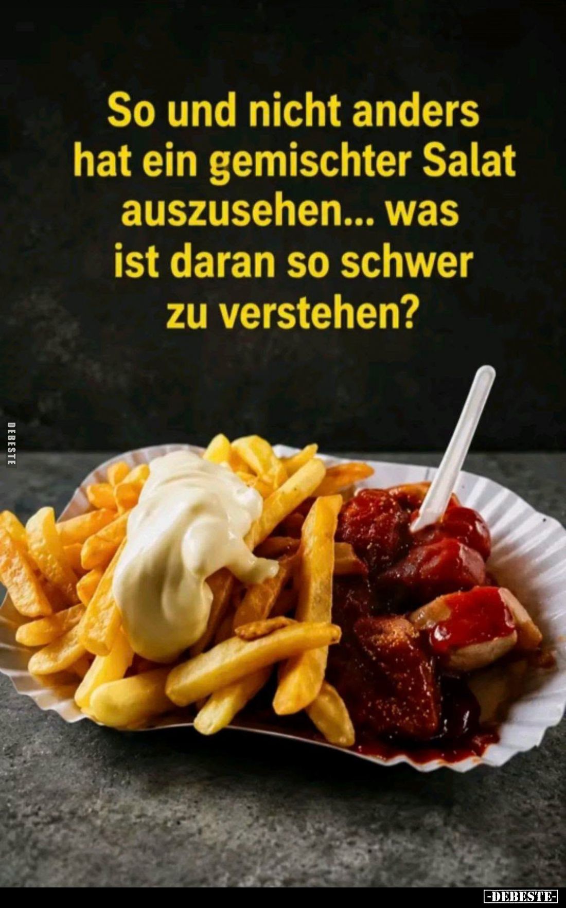 So und nicht anders hat ein gemischter Salat auszusehen...
was ist daran so schwer zu verstehen?