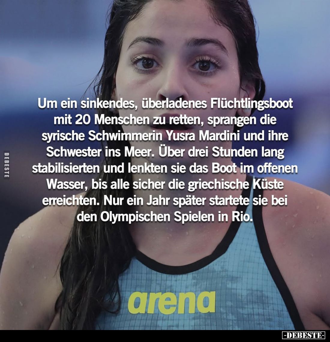 Um ein sinkendes, überladenes Flüchtlingsboot mit 20 Menschen zu retten, sprangen die syrische Schwimmerin Yusra Mardini und ...