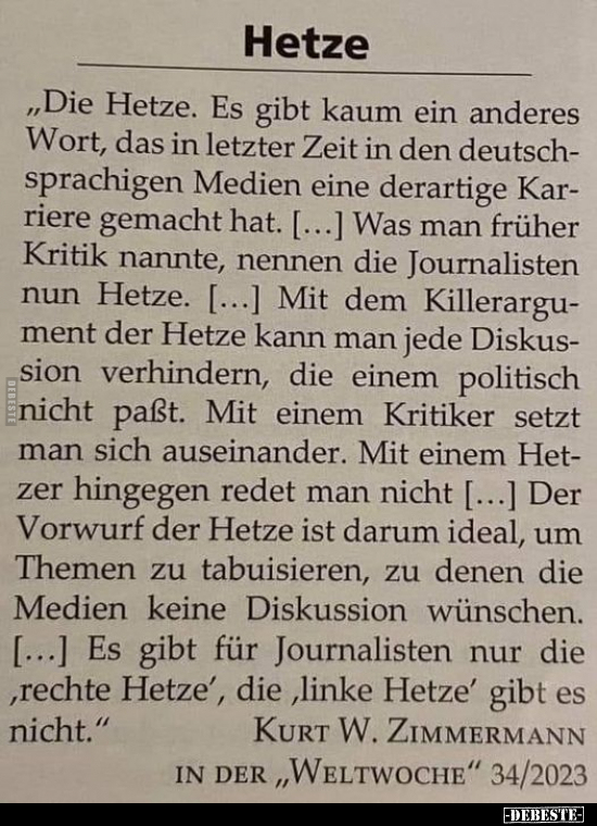 Hetze - "Die Hetze. Es gibt kaum ein anderes Wort.." - Lustige Bilder | DEBESTE.de