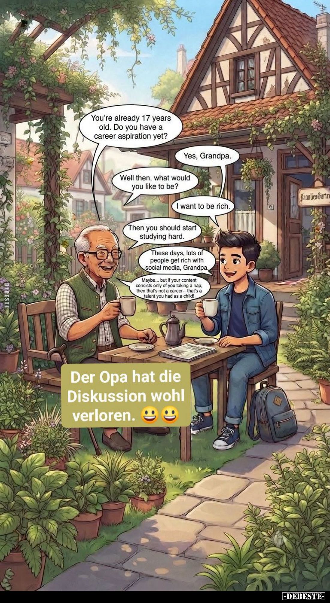 You're already 17 years old. Do you have a career aspiration yet? -
Yes, Grandpa. -
Well then, what would you like to be? -...