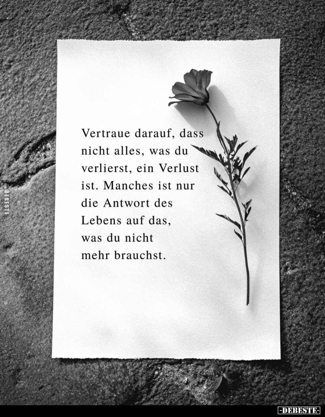 Vertraue darauf, dass nicht alles, was du verlierst, ein Verlust ist. Manches ist nur die Antwort des Lebens auf das, was du ...