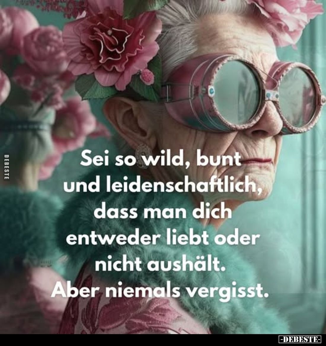 Sei so wild, bunt und leidenschaftlich, dass man dich entweder liebt oder nicht aushält.
Aber niemals vergisst.