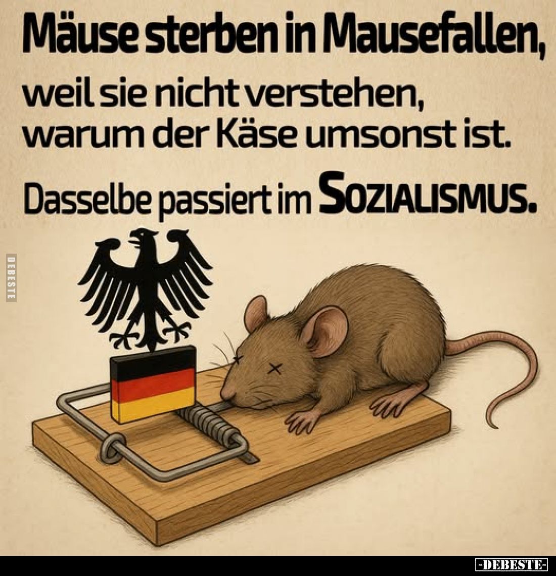Mäuse sterben in Mausefallen, weil sie nicht verstehen, warum der Käse umsonst ist.
Dasselbe passiert im Sozialismus.