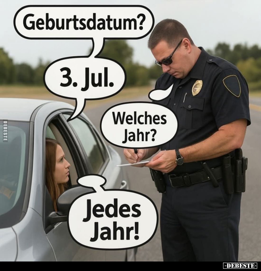 Geburtsdatum?
3. Jul. -
Welches Jahr? -
Jedes Jahr!