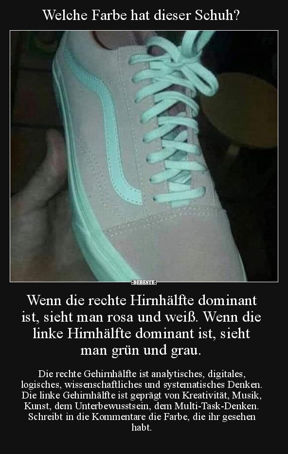 Welche Farbe hat dieser Schuh? Wenn die rechte Hirnhälfte.. - Lustige Bilder | DEBESTE.de