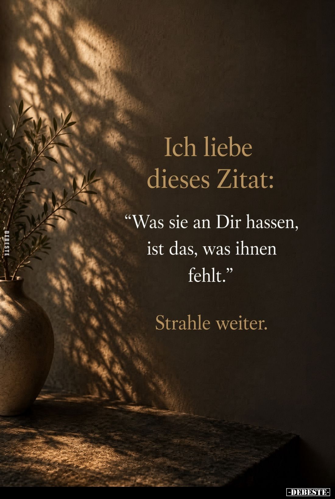 Ich liebe dieses Zitat:
"Was sie an Dir hassen, ist das, was ihnen fehlt."
Strahle weiter.