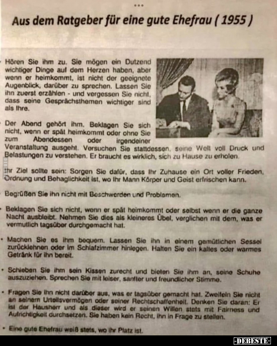 Aus dem Ratgeber für eine gute Ehefrau ( 1955 ).. - Lustige Bilder | DEBESTE.de