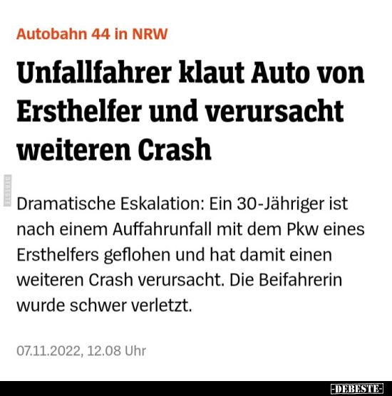 Unfallfahrer klaut Auto von Ersthelfer und verursacht.. - Lustige Bilder | DEBESTE.de