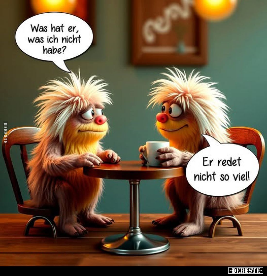 Was hat er, was ich nicht habe? -
Er redet nicht so viel!