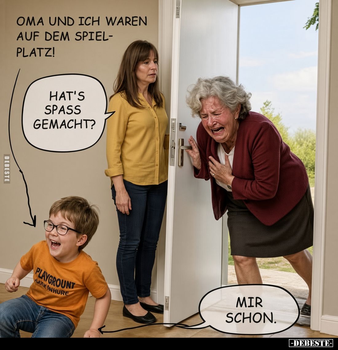 Oma und ich waren auf dem Spielplatz!
-
Hat's Spass gemacht?
-
Mir schon.
