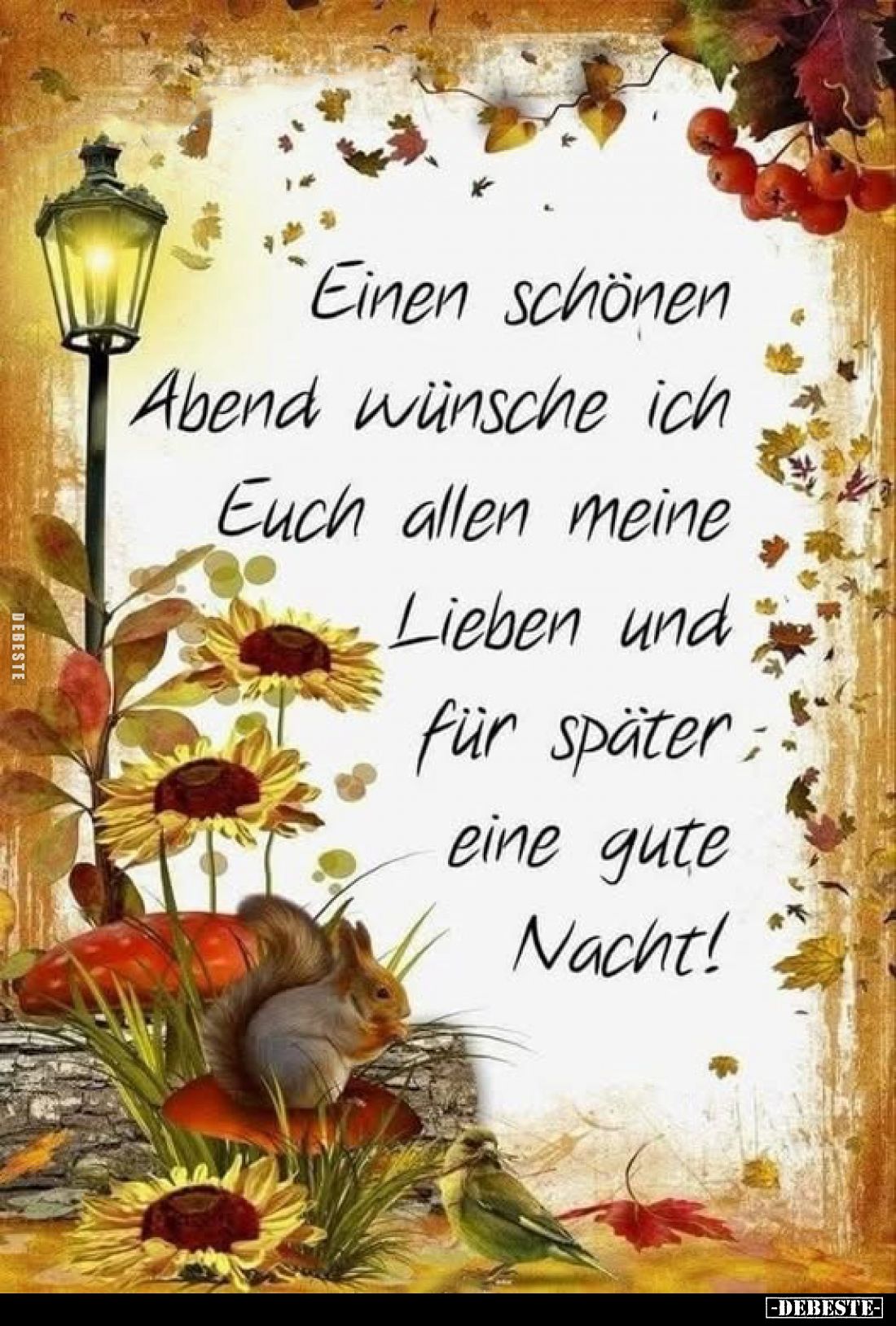 Einen schönen Abend wünsche ich Euch allen meine Lieben und für später eine gute Nacht!