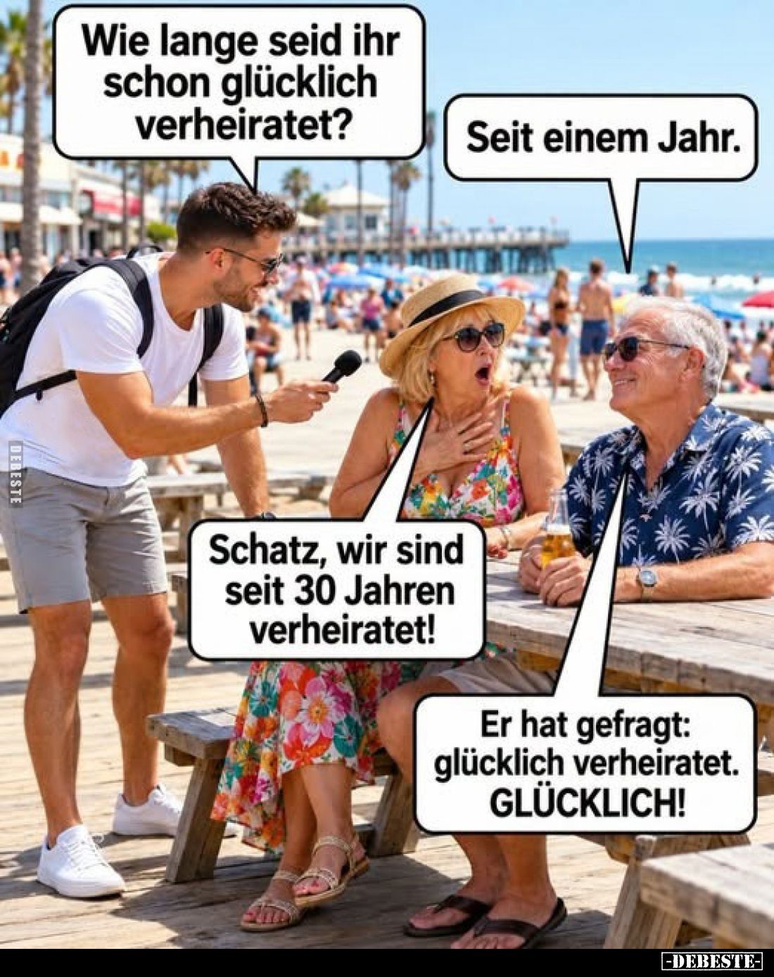 Wie lange seid ihr schon glücklich verheiratet?
-
Seit einem Jahr.
-
Schatz, wir sind seit 30 Jahren verheiratet!
-
Er ...