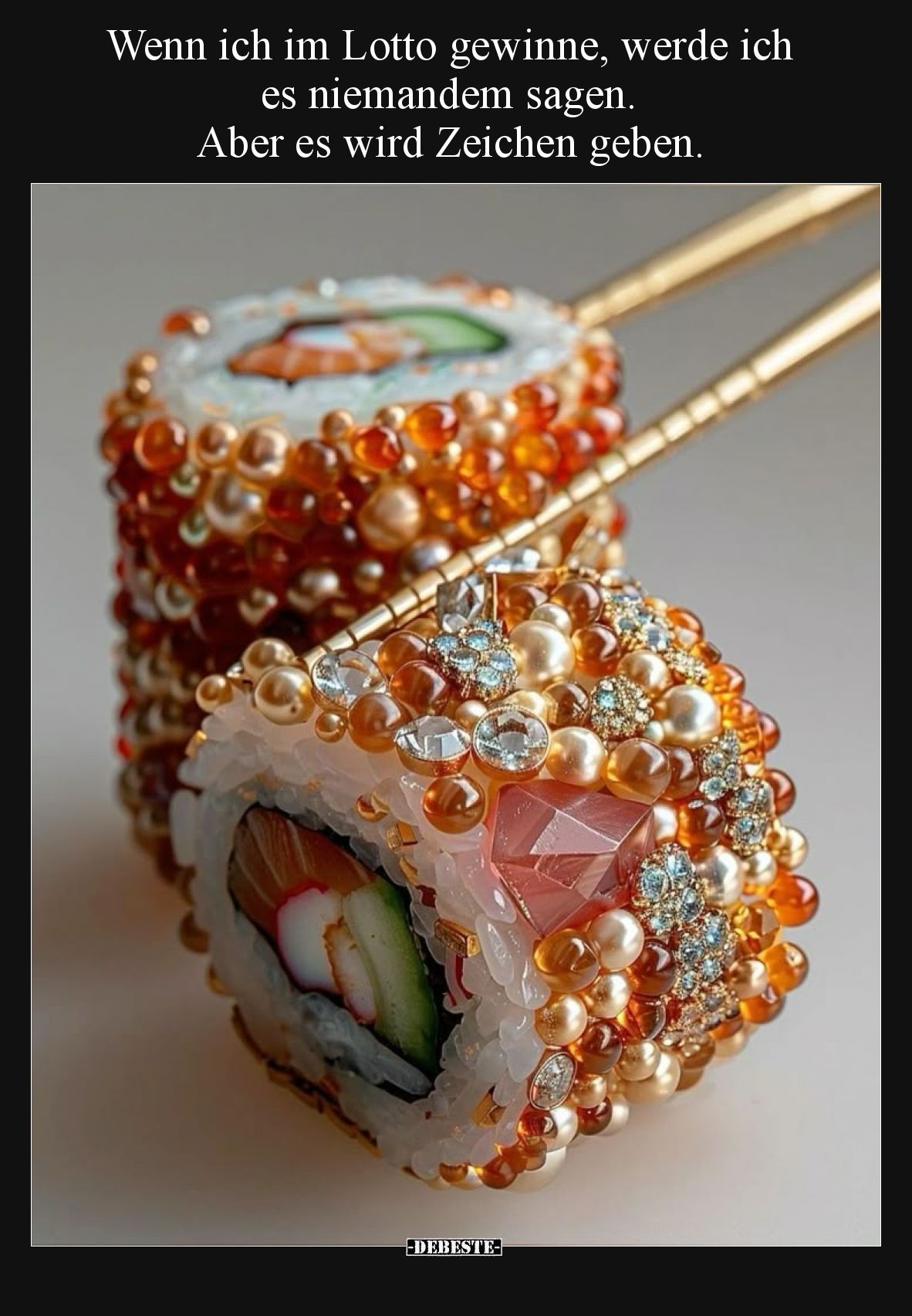 Wenn ich im Lotto gewinne, werde ich es niemandem sagen.
Aber es wird Zeichen geben.