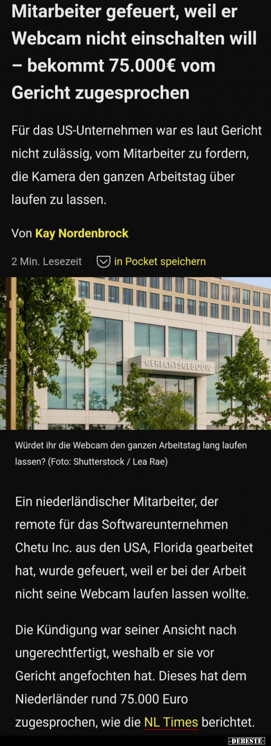 Mitarbeiter gefeuert, weil er Webcam nicht einschalten will.. - Lustige Bilder | DEBESTE.de