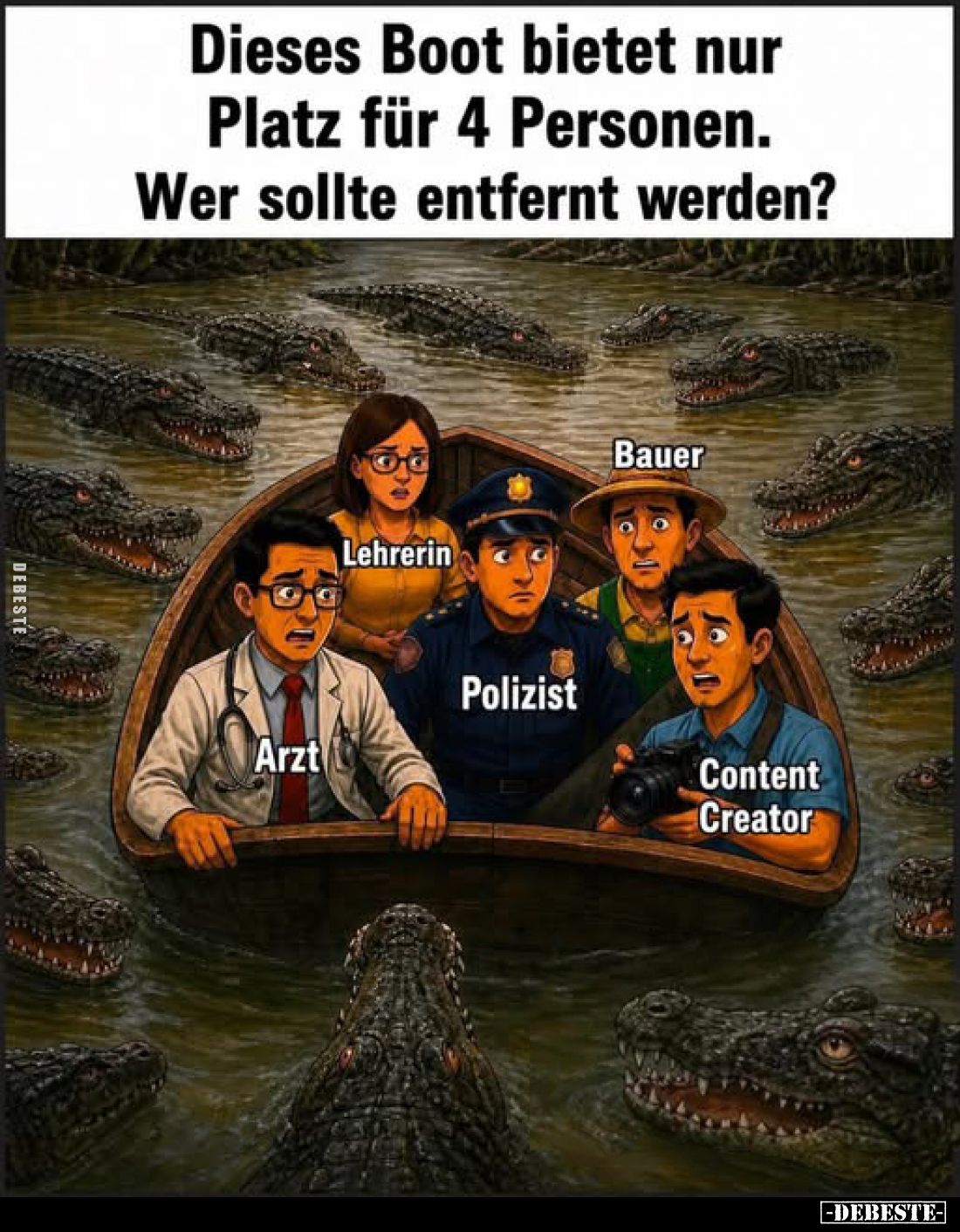 Dieses Boot bietet nur Platz für 4 Personen.
Wer sollte entfernt werden?