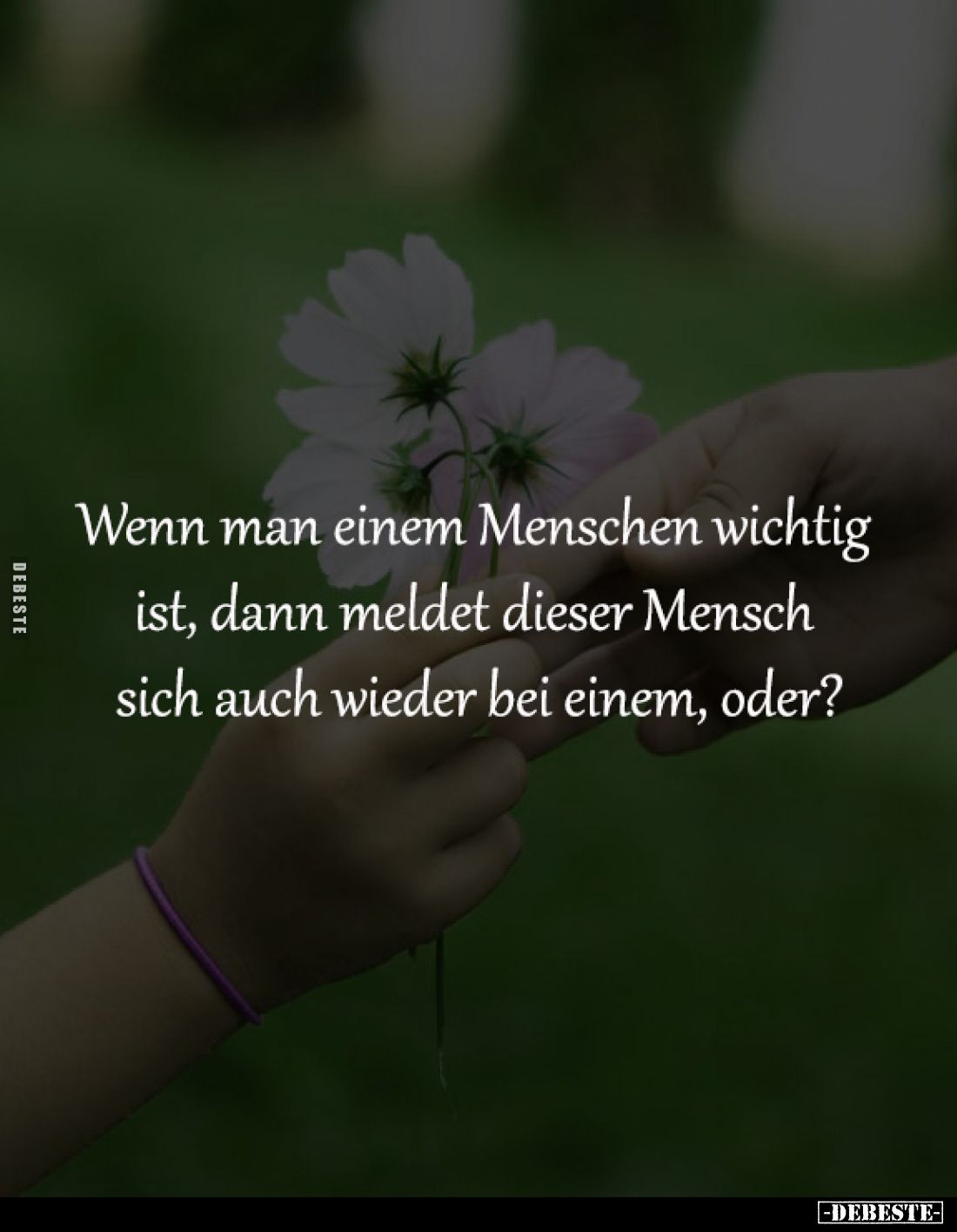 Wenn man einem Menschen wichtig
ist, dann meldet dieser Mensch
sich auch wieder bei einem, oder?