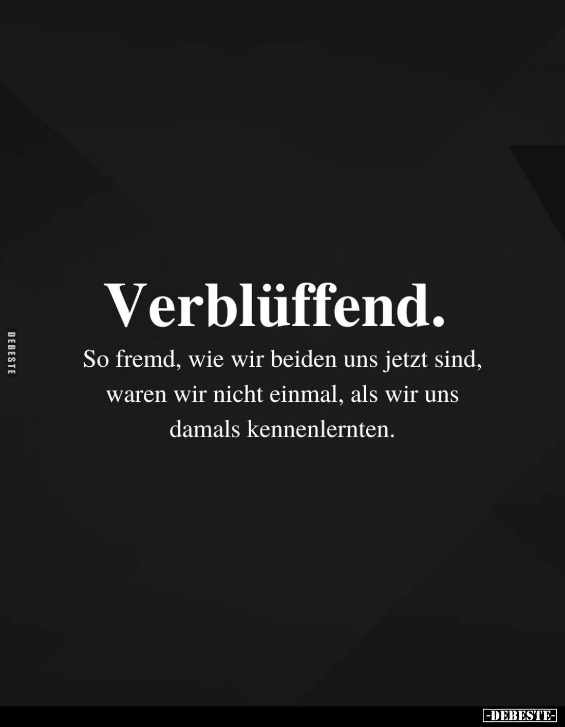 Verblüffend.
So fremd, wie wir beiden uns jetzt sind, waren wir nicht einmal, als wir uns damals kennenlernten.