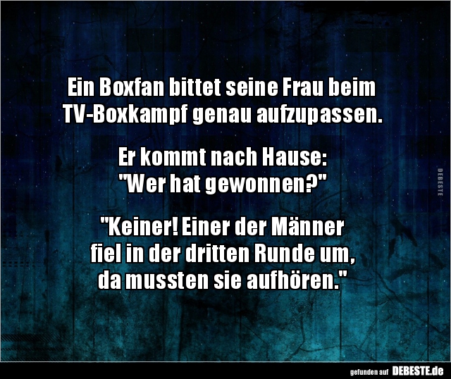 Ein Boxfan bittet seine Frau beim TV-Boxkampf genau.. - Lustige Bilder | DEBESTE.de