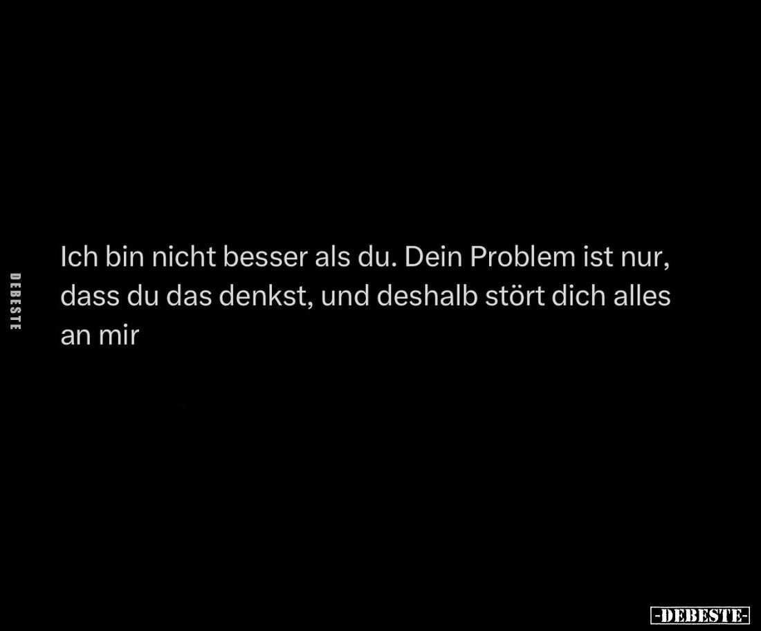 Ich bin nicht besser als du. Dein Problem ist nur, dass du das denkst, und deshalb stört dich alles an mir.