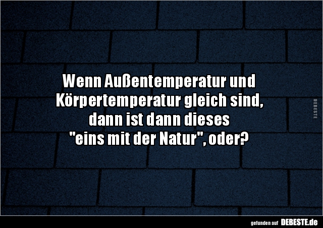 Wenn Außentemperatur und 
Körpertemperatur gleich sind, 
dann ist dann dieses 
"eins mit der Natur", oder?