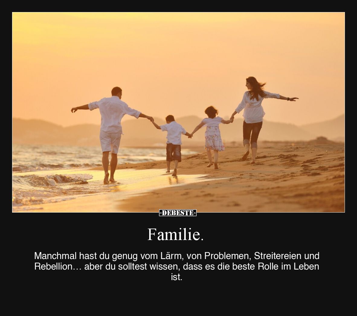 Familie.  Manchmal hast du genug vom Lärm, von Problemen, Streitereien und Rebellion… aber du solltest wissen, dass es die be...