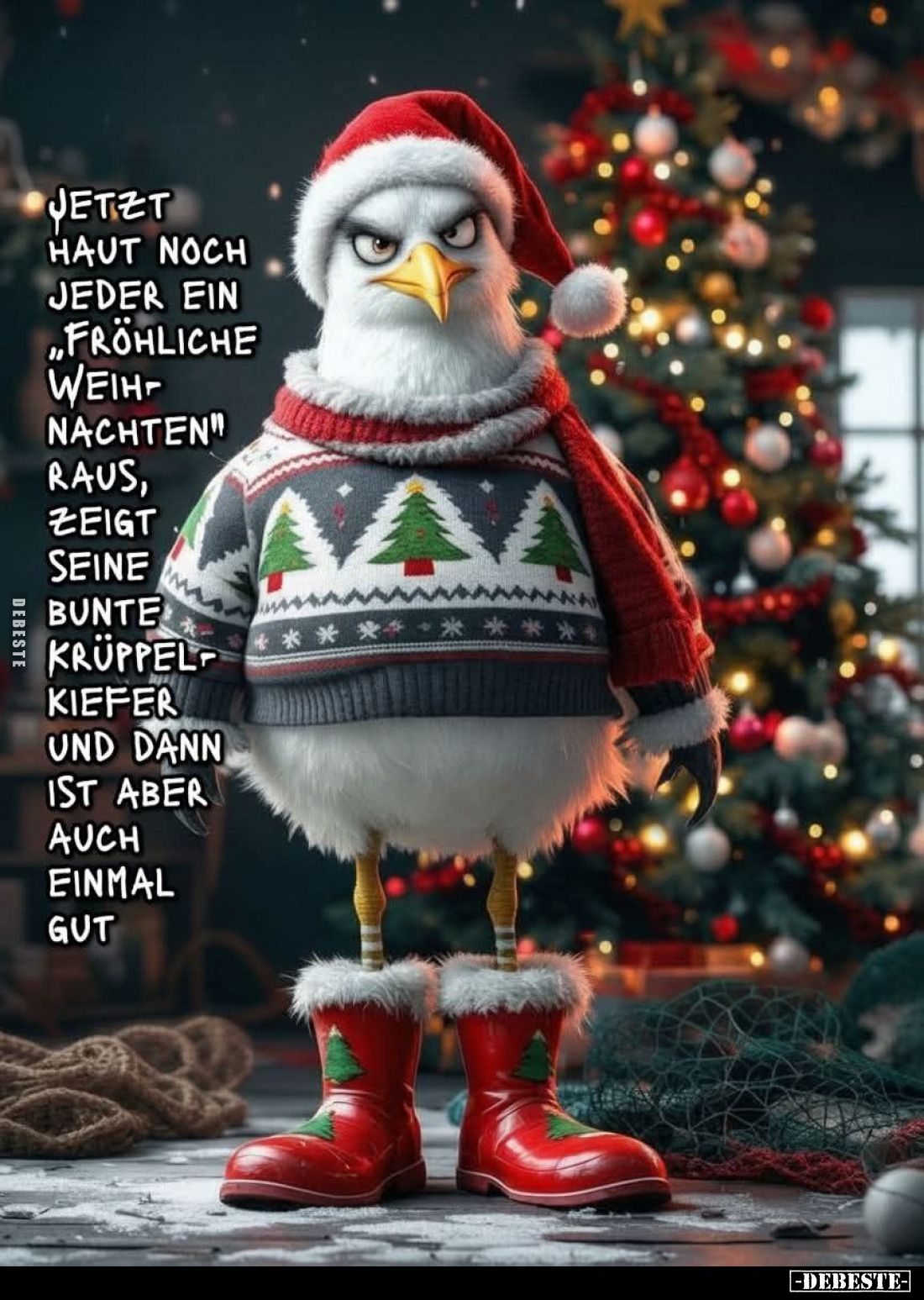Jetzt haut noch jeder ein "Fröhliche Weihnachten" raus, zeigt seine bunte Krüppel Kiefer und dann ist aber auch ein...