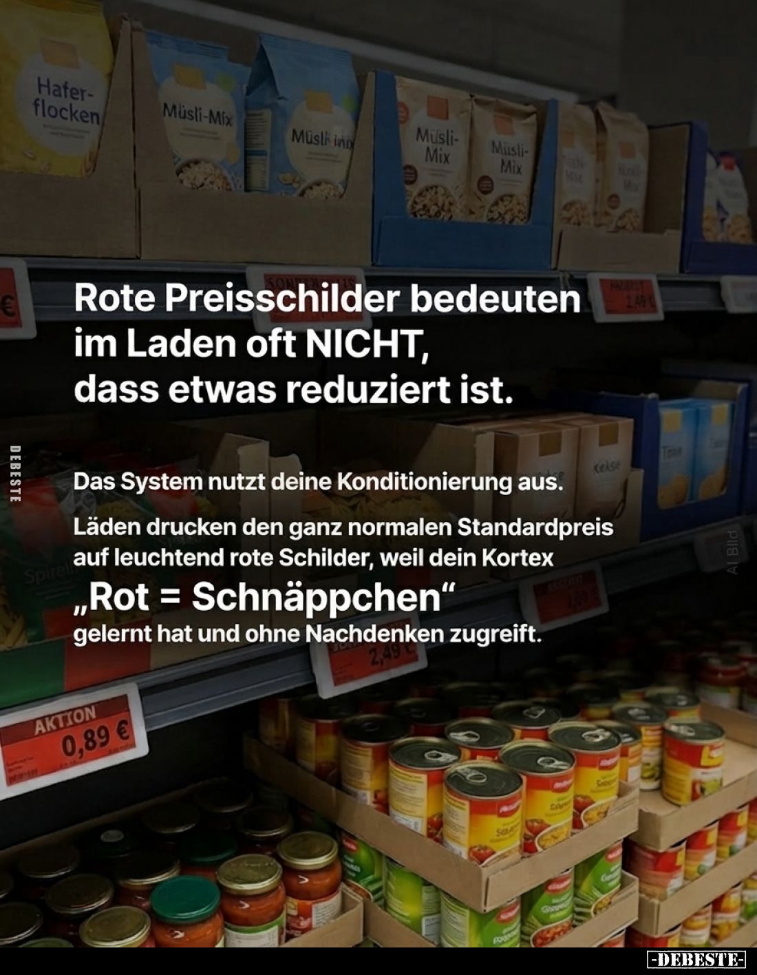 Rote Preisschilder bedeuten im Laden oft NICHT, dass etwas reduziert ist.
Das System nutzt deine Konditionierung aus.
Läden...