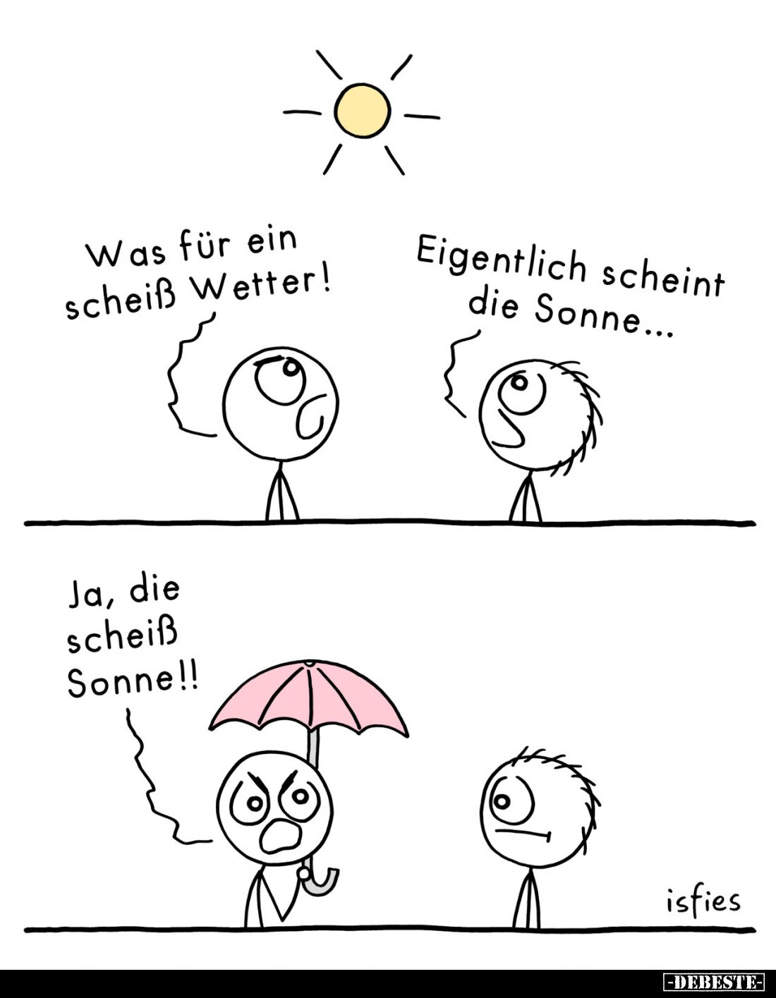 Was für ein scheiß Wetter!
Eigentlich scheint die Sonne...
-
Ja, die scheiß Sonne!!
