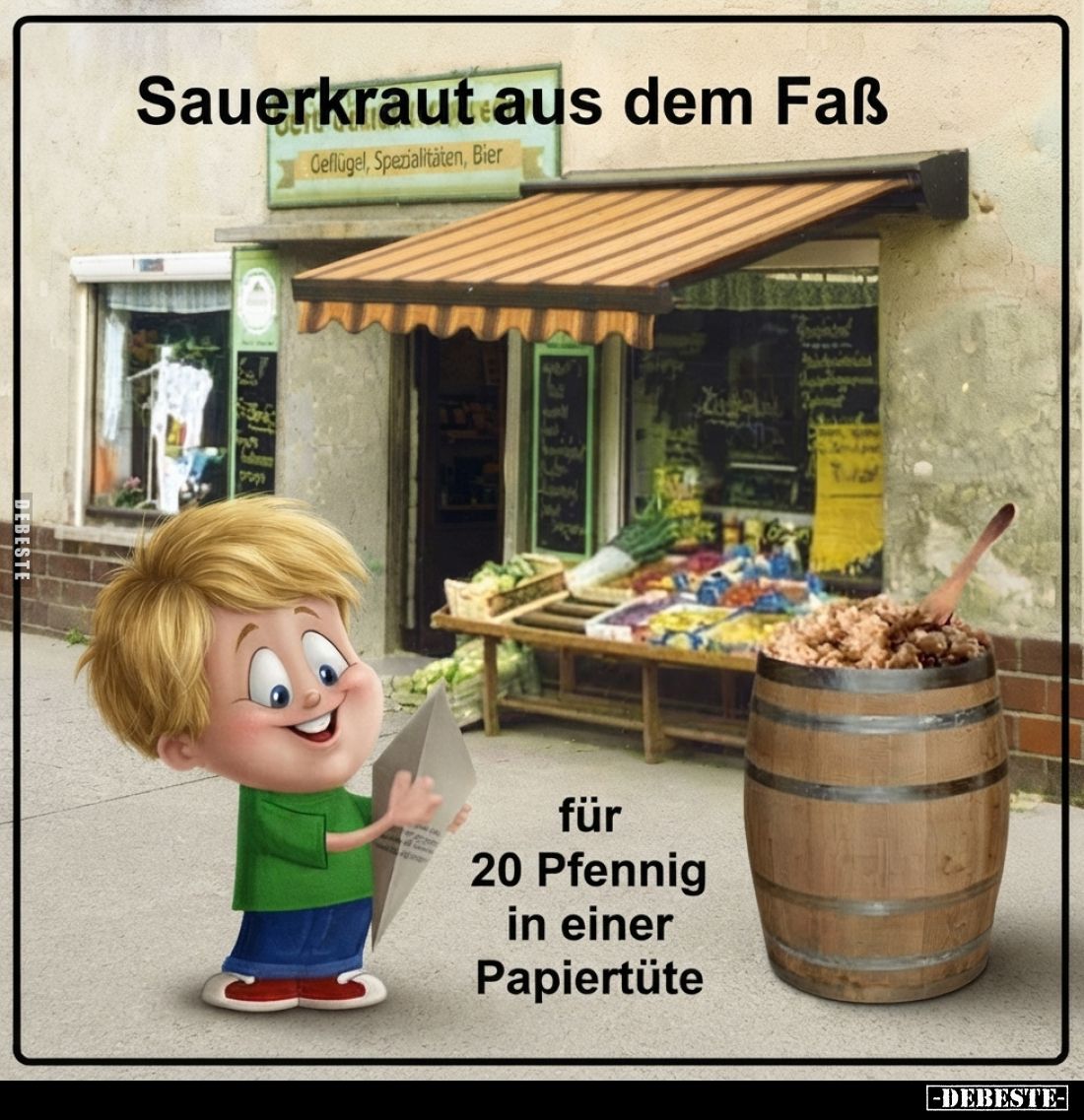 Sauerkraut aus dem Faß für 20 Pfennig in einer Papiertüte