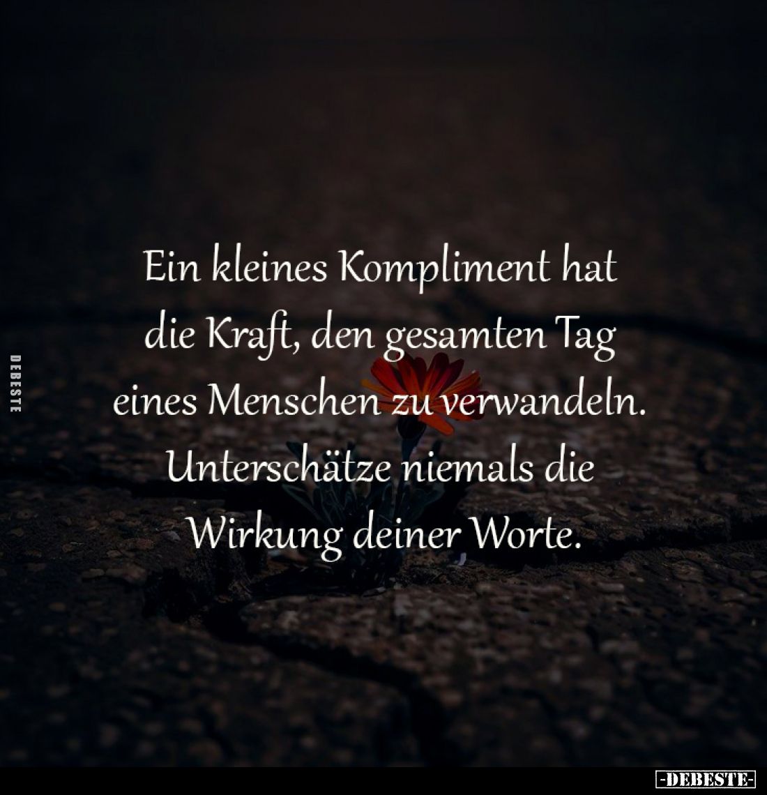 Ein kleines Kompliment hat 
die Kraft, den gesamten Tag 
eines Menschen zu verwandeln. 
Unterschätze niemals die 
Wirkung...