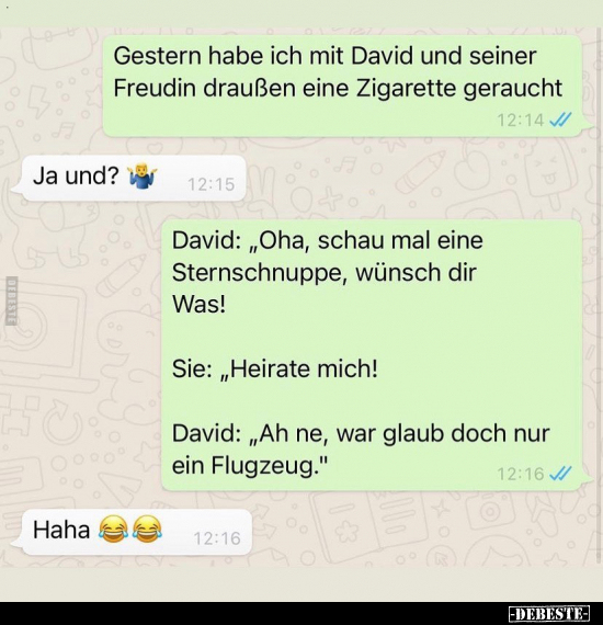 Gestern habe ich mit David und seiner Freundin draußen eine..