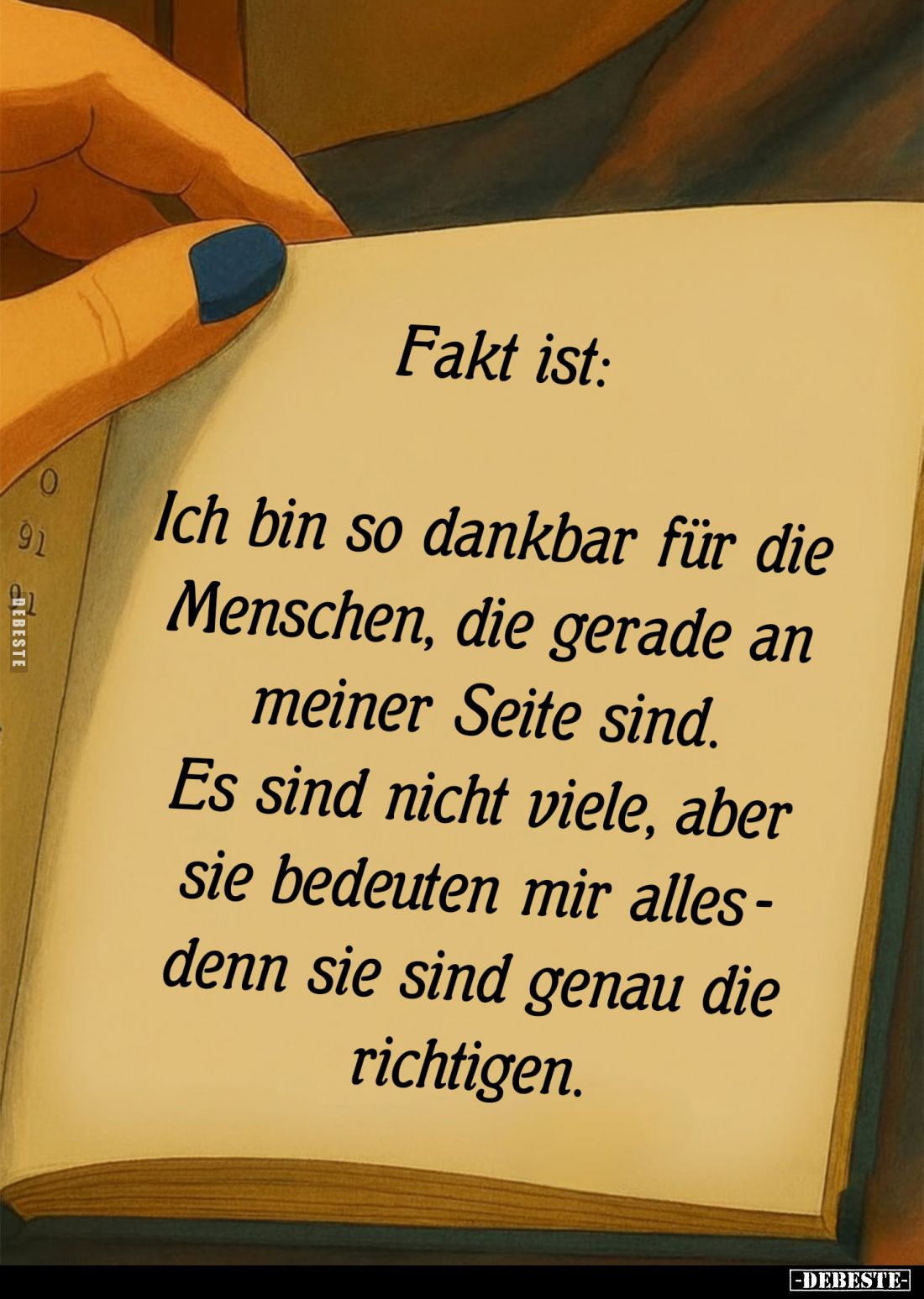 Fakt ist:
Ich bin so dankbar für die Menschen, die gerade an meiner Seite sind.
Es sind nicht viele, aber sie bedeuten mir ...