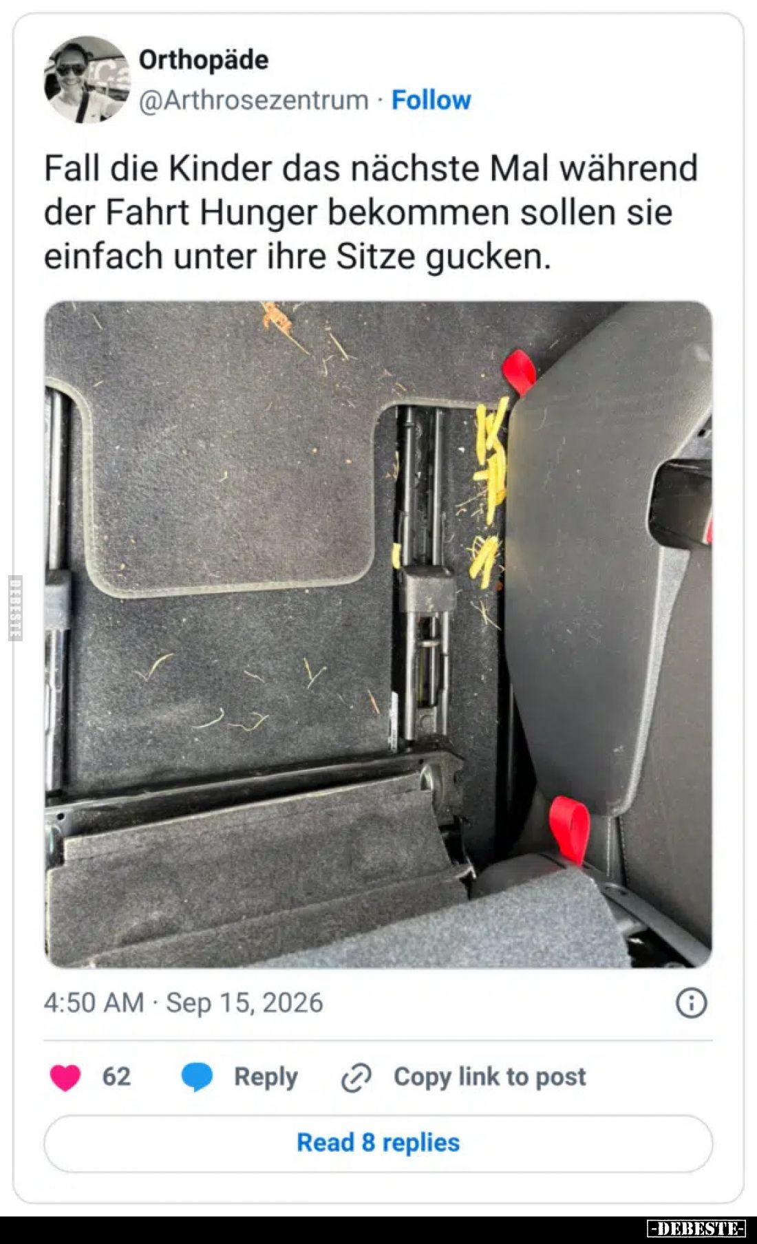 Fall die Kinder das nächste Mal während der Fahrt Hunger bekommen sollen sie einfach unter ihre Sitze gucken.