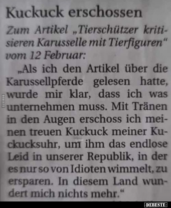 Kuckuck erschossen Zum Artikel "Tierschützer kritisieren.." - Lustige Bilder | DEBESTE.de