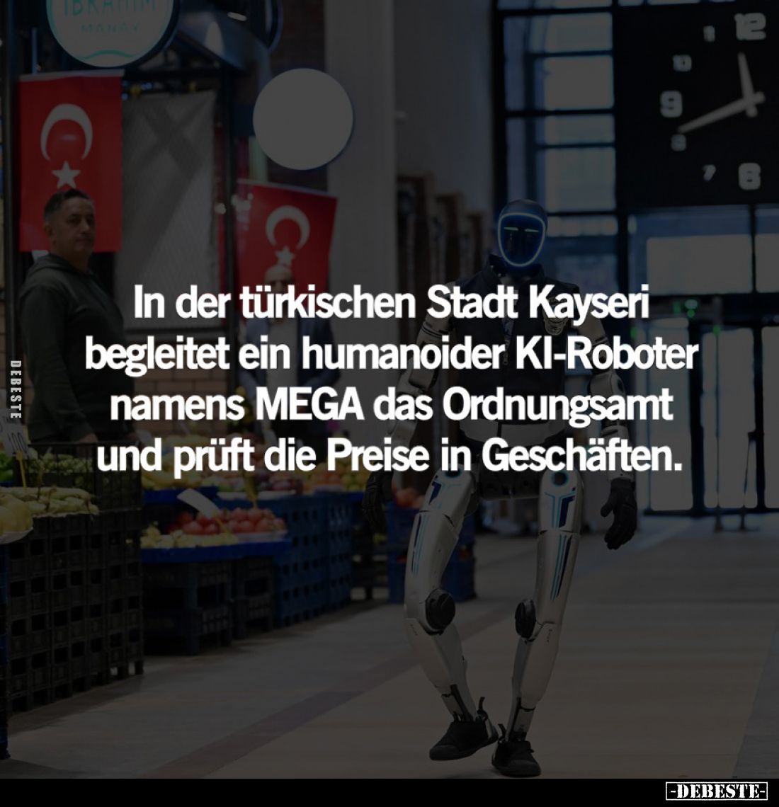 In der türkischen Stadt Kayseri begleitet ein humanoider KI-Roboter namens MEGA das Ordnungsamt und prüft die Preise in Gesch...