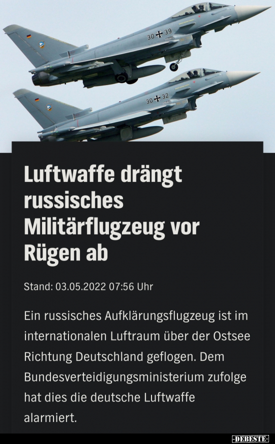 Luftwaffe drängt russisches Militärflugzeug vor Rügen.. - Lustige Bilder | DEBESTE.de