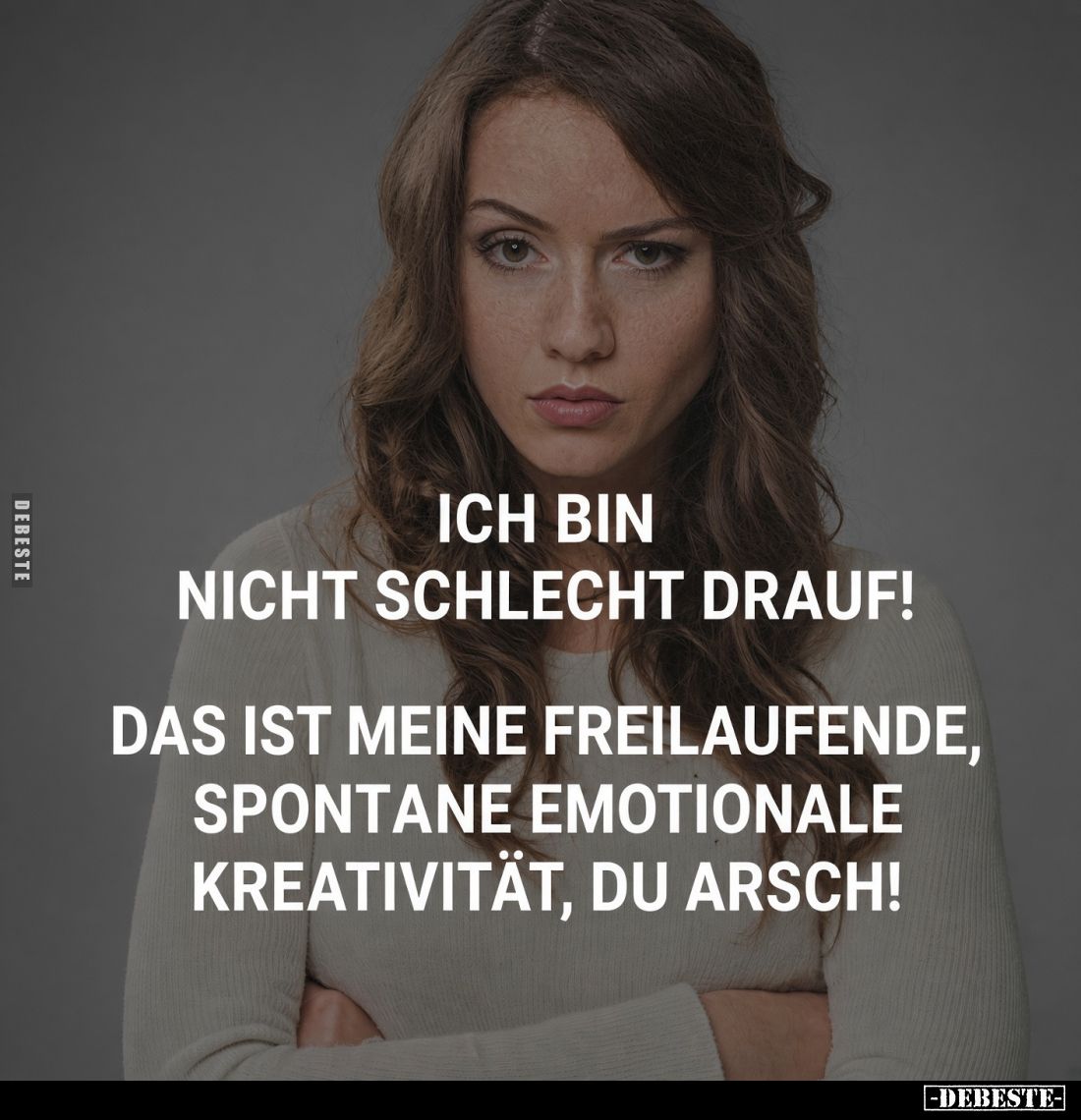 Ich bin nicht schlecht drauf! Das ist meine freilaufende, spontane emotionale Kreativität, du Arsch!